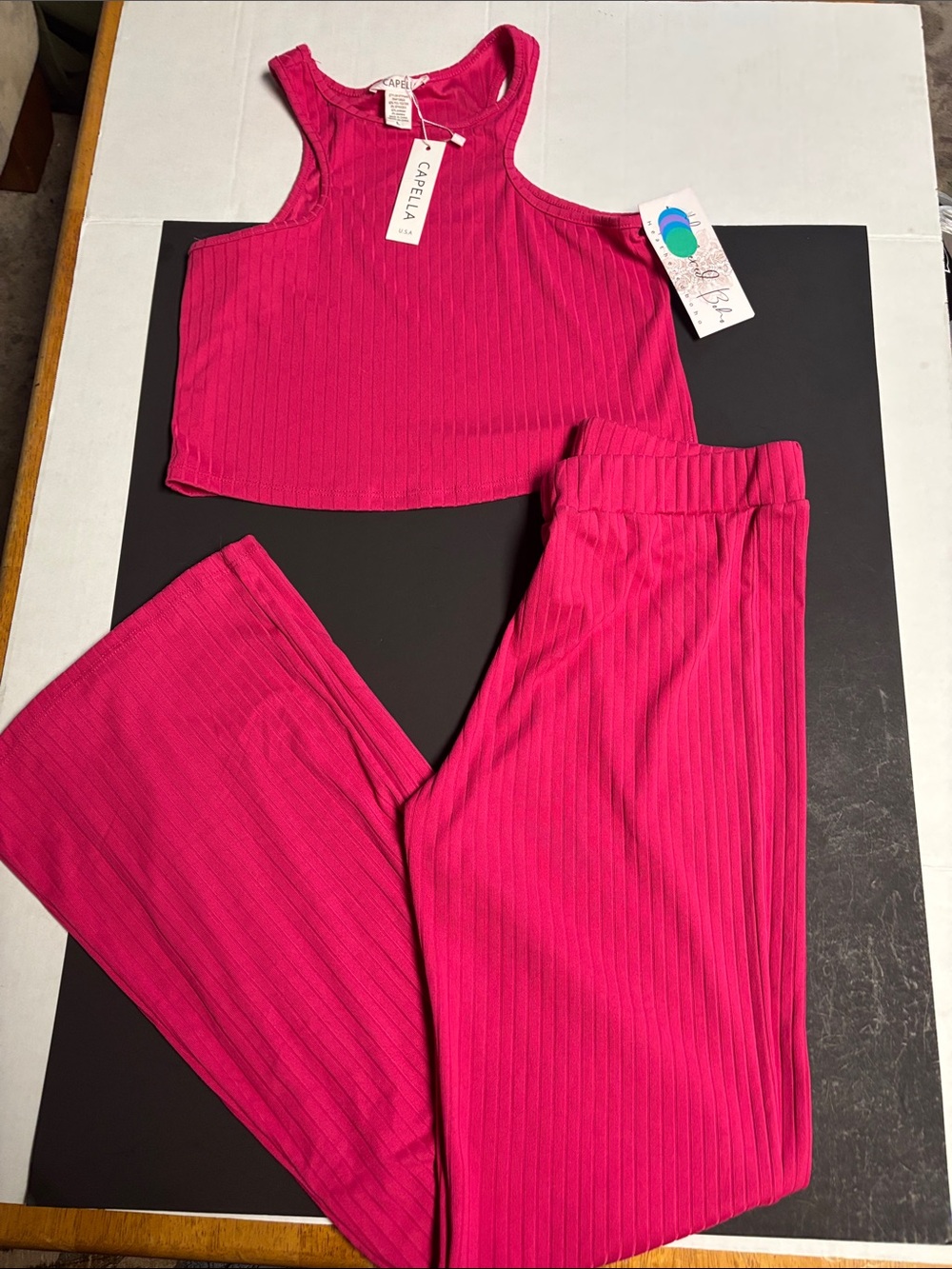 Capella Fuchsia Ribbed Wide-Leg Pants & Cropped Tank Set